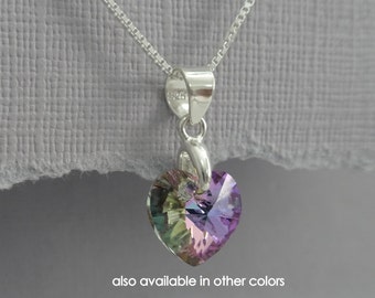 Puple Heart Necklace, Flower Girl Necklace, Swarovski Vitrail Light Flower Girl Necklace, Personalized Flower Girl Gift, Bridal Party Gift