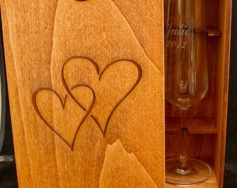 Pair of champagne flutes with hand made presentation box