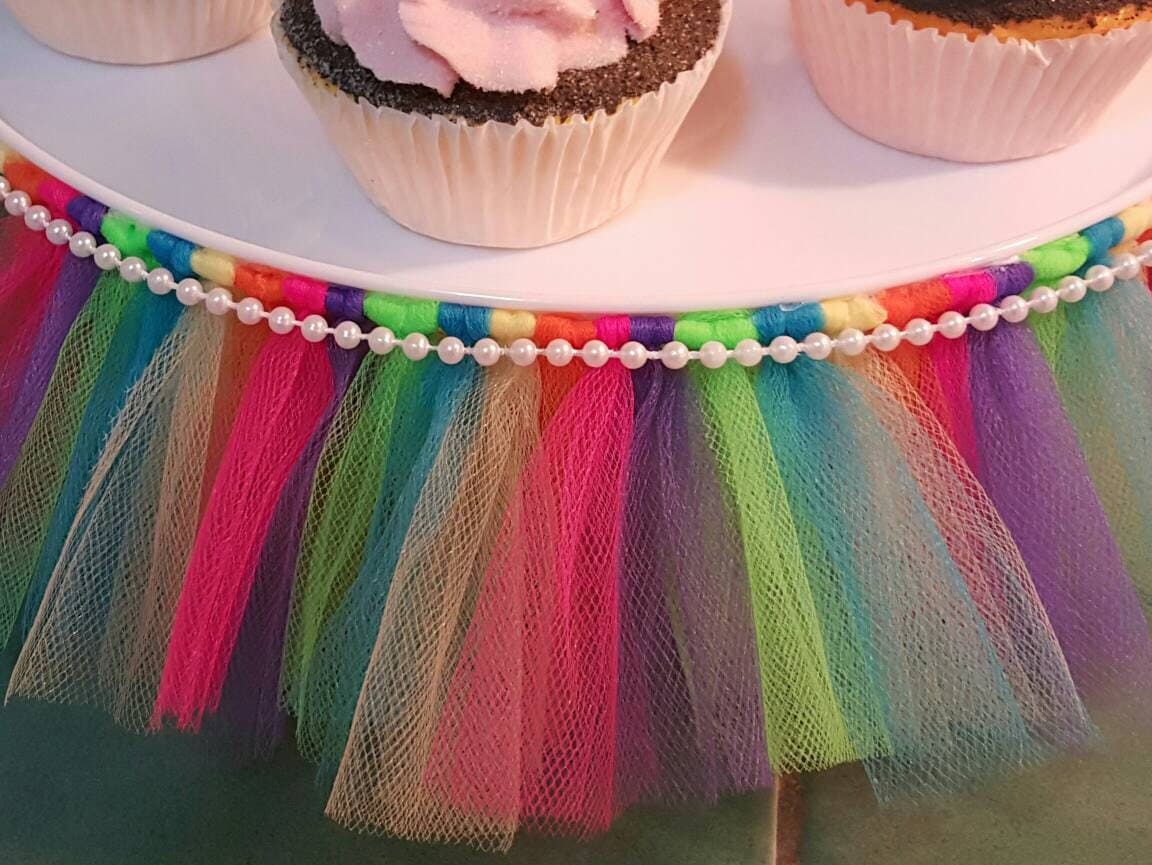 TUTU CAKE STAND Rainbow cupcake tulle skirt by ColorfulTutuFun