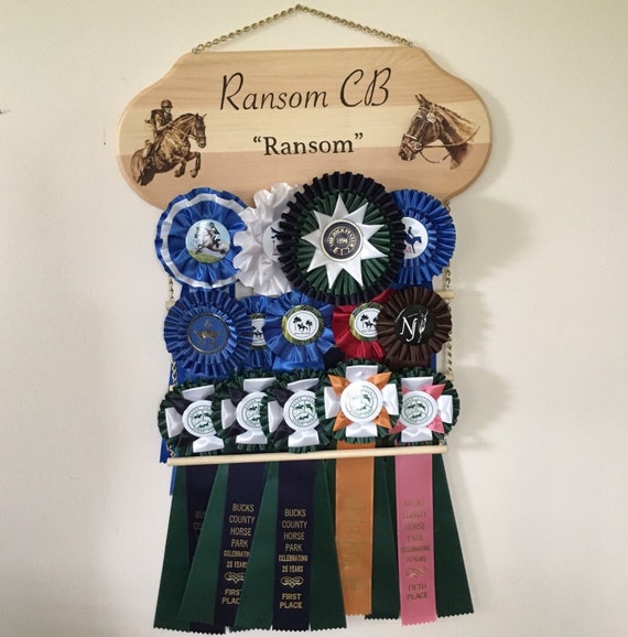 Items similar to Woodburned Custom Horse Show Ribbon Rack/ Ribbon