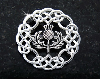 Stunning Eternity Celtic-knot Thistle Brooch/Pendant (#JPEW6074)