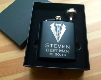 Set of 6 Flasks with Gift Boxes, Groomsmen Gift, Personalized Engraved 6 Groomsmen Flasks, Personalized Groomsman Flasks, Hip Flasks