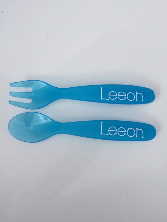 Custom personalized fork and spoon set toddler by succulentsugar
