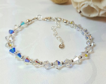 Aurora Borealis Bracelet, Crystal AB Bracelet, Crystal Bridal Bracelet, Sterling Silver, Swarovski Crystals, 30th Birthday, Gift For Her