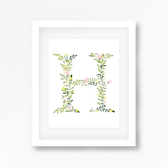 Letter H Monogram Prints Printable Monogram Posters Name