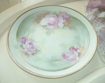 beautiful antique Prussia plate with pink roses