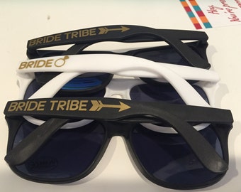 Bride / Bride Tribe sunglasses, white black pink and purple sunglasses, bridal party, bachelorette, party favors, wedding, girls weekend