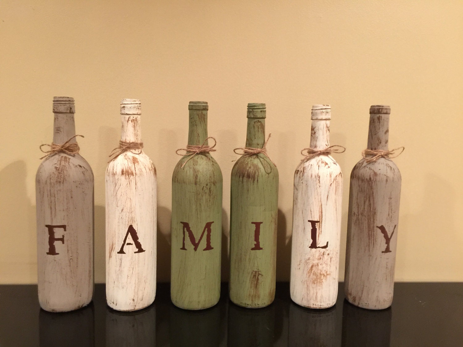 Family wine bottle decor set on 6 wine bottles by RusticHousewives