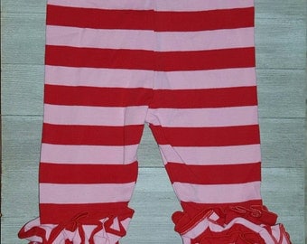 Size 6M - Red/pink stripe ruffle leggings