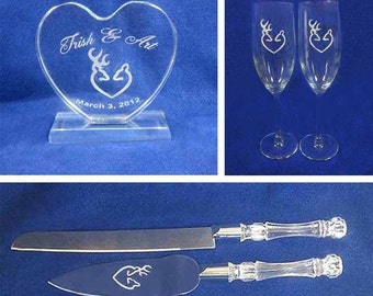 Deer Wedding Set, Deer Wedding Topper, Deer Wedding Glasses, Deer Wedding Server