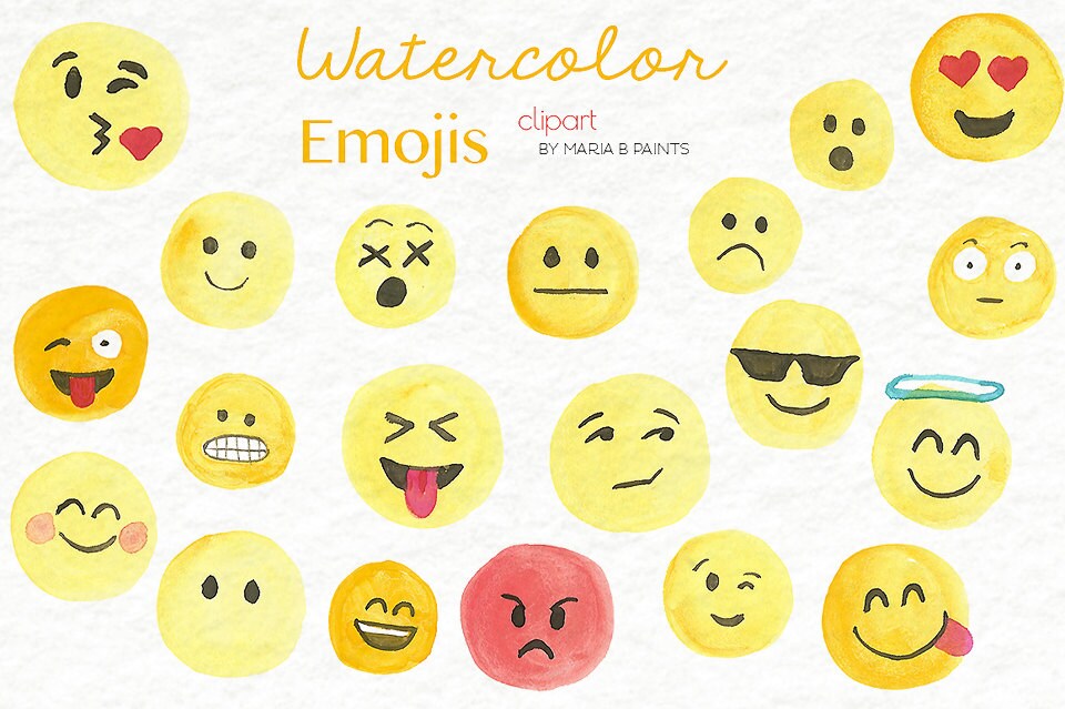 Watercolor Clip Art Dots Emoji Paint Background