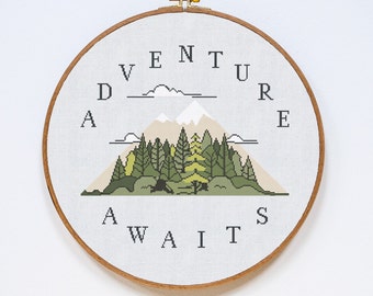 Adventure Cross Stitch Pattern, Adventure Modern Cross Stitch Pattern, Quote Cross Stitch Pattern, PDF Format, Instant Download