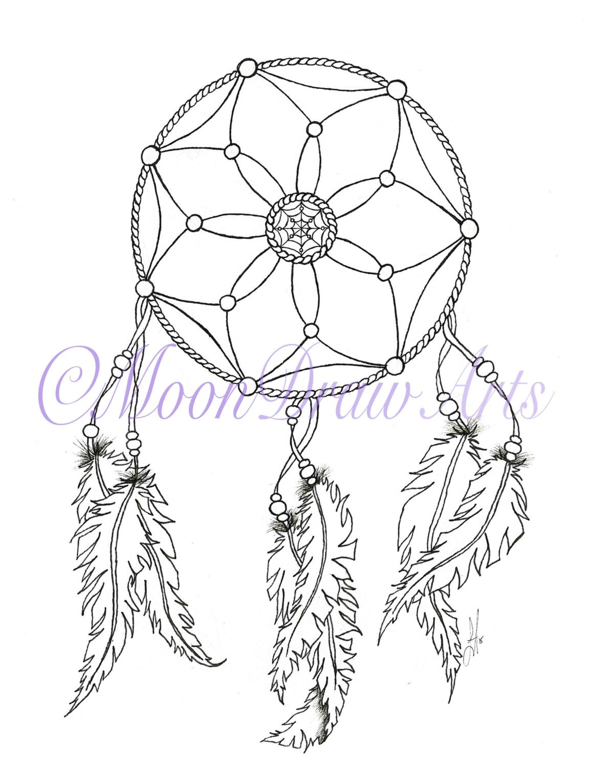 Dream Catcher Printable Coloring Page Adult by MoonDrawArts