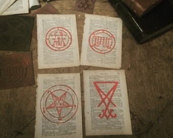 Desecrated Bible pages, linocut,