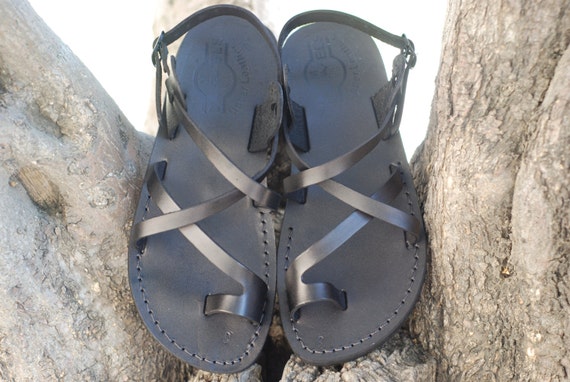 Jesus sandal Flat Biblical handmade black leather for by Holysouq