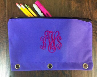 Back To School Monogram Pencil Cases, 3 Ring Binder Pencil Pouch, Personalized Zipper Pouch, School Supplies, Small Bag, Organizer