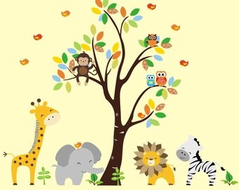 Wall Decal Nursery - Animal Wall Mural - Nursery Wall Mural - Animal Wall Stickers - Safari Nursery Theme - Jungle Nursery Theme - 83" x 97"