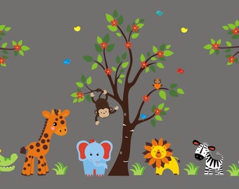 Better than Vinyl Decals - Nursery Wall Decals - Safari Jungle Animals - Wall Stickers Kid's Nursery - Wall Decor Baby Room - 83" x 156"