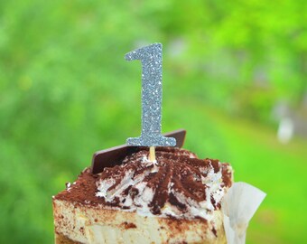 First Birthday Cupcake Toppers 1st birthday Number Cupcake toppers Silver Glitter Number Cupcake Toppers Birthday Party Decorations