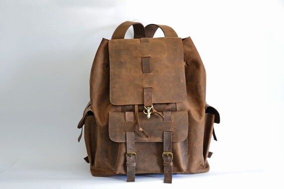 Travel backpack brown leather backpack large by MoonshineLeather