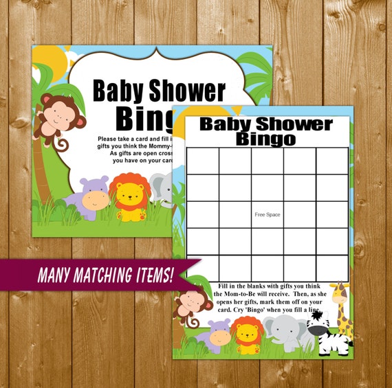 Safari Baby Shower Bingo Cards Baby Shower Bingo Game Blank