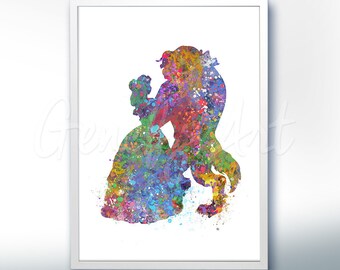 Disney Princess Belle Beauty and the Beast Watercolor Poster Print - Watercolor Painting - Watercolor Art - Kids Decor- Nursery Decor