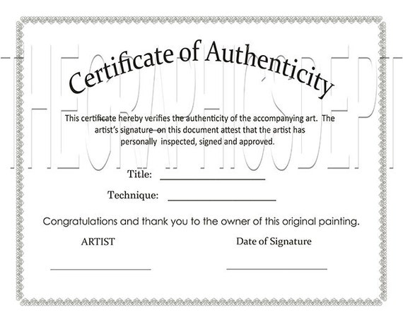 Blank Certificate of Authenticity COA for by TheGraphicsDept