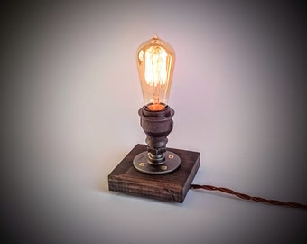 Edison lamp, Steampunk lamp, Table lamp, Industrial lighting, Plug in night light, Bedroom table lamp, Edison bulb table lamp, dark grey