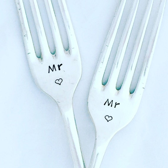 Gay wedding gift. Mr and Mr. I do, me too! Cake forks. Vintage ...