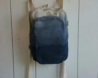 backpack, dip dyed canvas backpack, denim blue bag