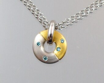 Gold Pendant with blue brilliant unique forged master work
