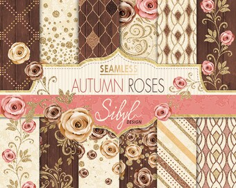 60% OFF SALE, Seamless Floral Digital Paper, Autumn Roses Pattern, Digital Wedding Paper, Autumn Flower, Glitter Background, Fall Roses