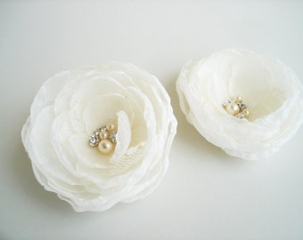 Chiffon flower clip Ivory Bridal Wedding Hair Flower Clip, Wedding Hair Accessories, Flower Girl , Wedding Hair Flowers, Flower Hair Clips
