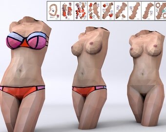 Download print on A4, 3 parts Bikini and Nude / paper / nude papercraft contemporary art museum