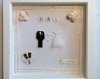 Handmade Beautifully Embellished 3D Personalised Wedding Engagement Frame Gift Idea