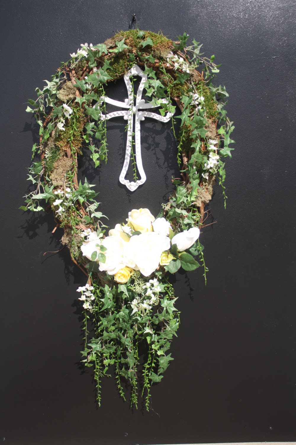 Religious Wreath Cross Wreath Floral Wreath by ThePoppyParlor