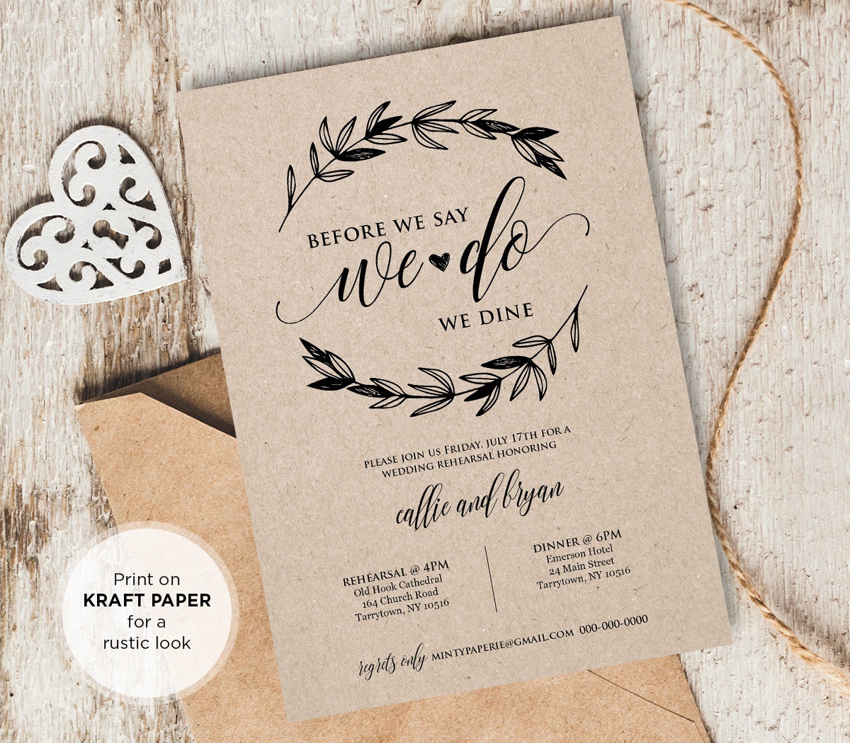 Rustic Wedding Rehearsal Invitation, INSTANT DOWNLOAD, Printable Rehearsal Dinner Invite