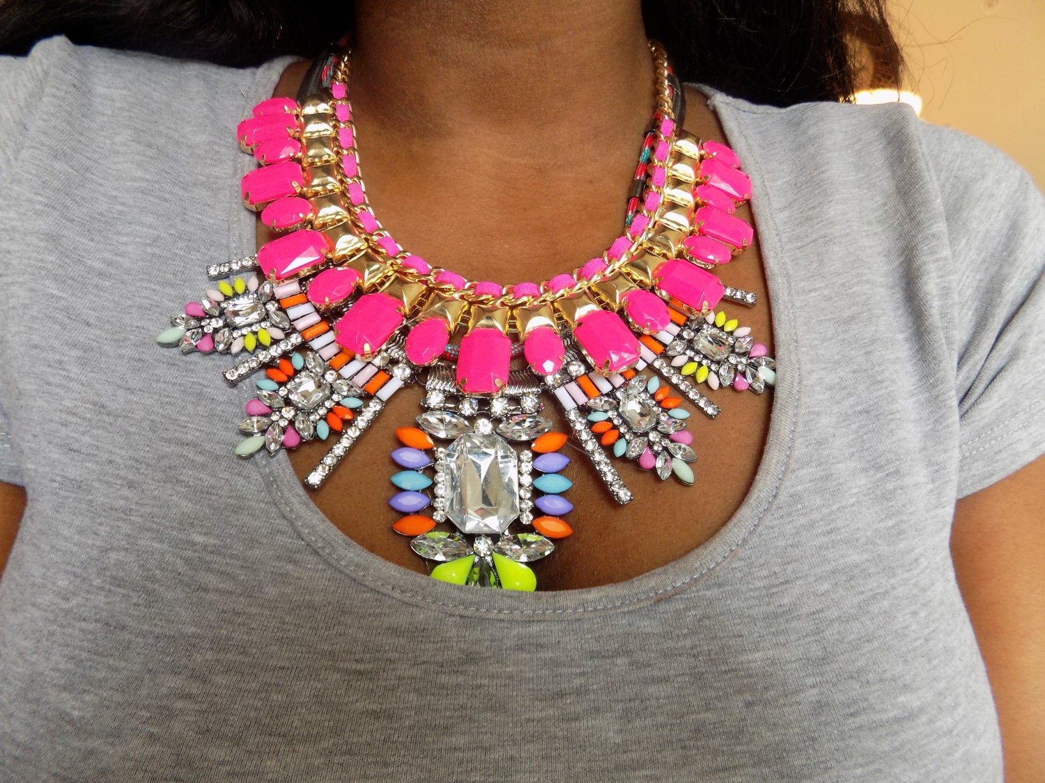 Pink statement necklace Clearance