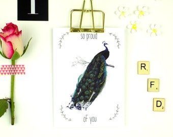 Proud of You Card, Cute Peacock Print Greeting Card, Encouragement Card