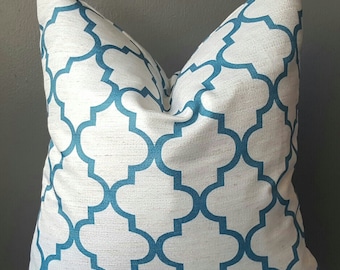 Teal and Ivory Geometric- Decorative Pillow