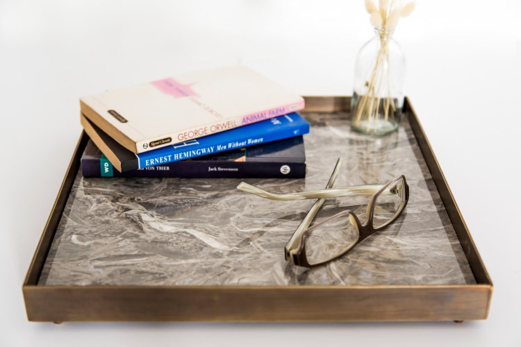 Marble and Brass Tray Decorative Square Tray for by MarMOREWorks