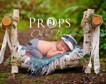 Newborn wooden prop bed - Newborn digital backdrops, Newborn Photography props