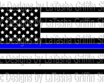 Thin Blue Line American Flag SVG/Vector file & DXF | Police | Criminal Justice | Black and White Flag | America | Back the Blue | Patriotic