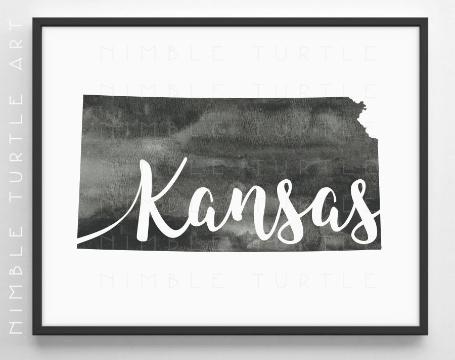 Kansas State Outline Watercolor Printable Kansas Wall Art