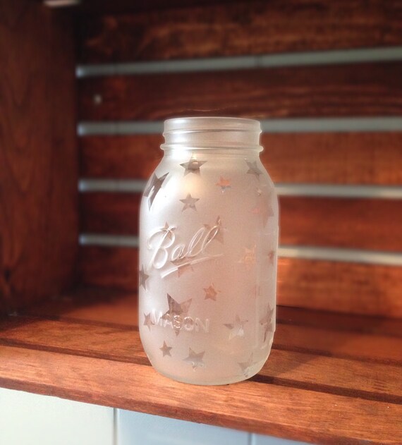 Frosted glass star mason jar by on Etsy