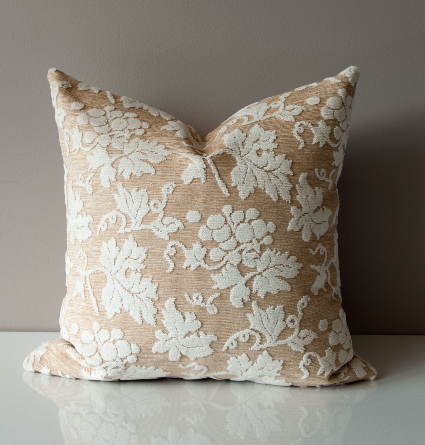 Floral Pillow Cover Raised Velvet Pillow Cover 20X20 Beige
