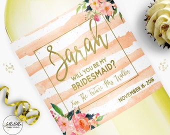 Ask Bridesmaids, Wine Label, Bridesmaid Gift Boxes, Champagne label, Bridesmaid Gift, Thank you gift