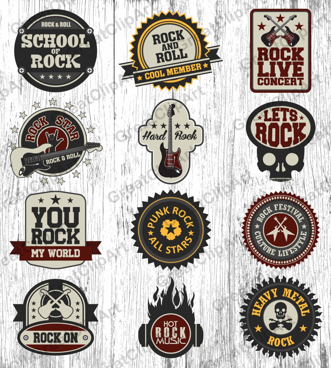 12 Rock and Roll labels set of labels retro labels heavy