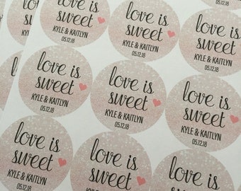 Love is Sweet, Wedding Favors, Wedding Favor Stickers, Custom Stickers, Love is Sweet Stickers, Wedding Stickers, 20StickersLC