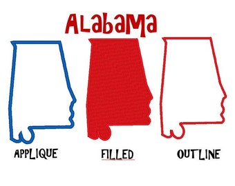 Bogo Free, USA State Alabama Embroidery Design Pack, Outline Stitch, Filled Stitch and Applique, Instant Download,
